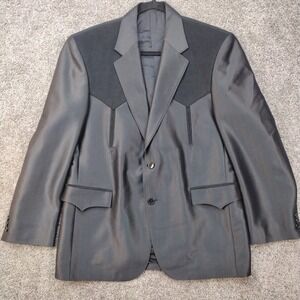 VTG Circle S Western Blazer Mens 42R Black Satin & Velvet Jacket Front Yoke EUC